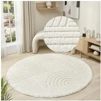 OTTO home Teppich Jonne, Boho-Design, Scandi, Designteppich, rund, Höhe: 20 mm, Hoch-Tief, 3D Optik, skandinavischer Stil, Wohnzimmer, Schlafzimmer