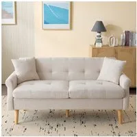 Merax 2-Sitzer Doppelsofa mit dicken Kissen, Holzbeinen und Armlehne, 162x74x77 cm, Polstersofa Sofa aus Chenille-Stoff für Wohnzimmer/Schlafzimmer