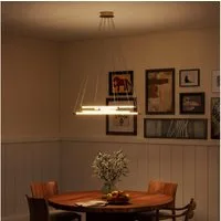 HOMCOM Pendelleuchte Deckenleuchtenschirm, Höhenverstellbar, LED-Beleuchtung, LED-Lampe, Warmweiß, Weiß, Kaltweiß, für Wohnzimmer, Schlafzimmer, Flur, Gold+Weiß