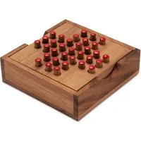 LOGOPLAY Spiel Solitär Gr. L rot, Gesellschaftsspiel, Solitär Gr. L mit roten Steckern Solitaire Denkspiel aus Holz für 1