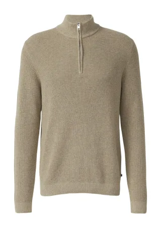 s.Oliver Red Label - Baumwoll-Pullover mit Struktur und Troyer-Kragen beige - Gr. - 3XL