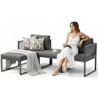 Mucola Gartenlounge-Set Aluminium Lounge-Set 4-teilig – wetterfeste Sitzgruppe mit Hocker, (Lounge-Set, 4-tlg., Lounge-Set, bestehend aus 2 Sitzelementen, Hocker und Modul), modular kombinierbar, wetterfestes Aluminiumgestell, Hocker