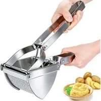 AKKEE Kartoffelpresse Edelstahl, Schaumkelle Set Potato Press, Griff Kartoffelstampfer für Kartoffel Obstsäfte Gemüsebrei Püree