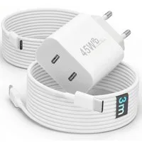 GreenHec 45w USB C Schnellladegerät für Samsung Galaxy S26 S25 S24 S23 S22 Fast Schnelllade-Gerät (50 mA, Spar-Set, 45w USB-C Dual Charger + USB-C Kabel, S26+ Ultra Schnellladekabel Ladegerät Handy Charger Netzteil Dual Port)