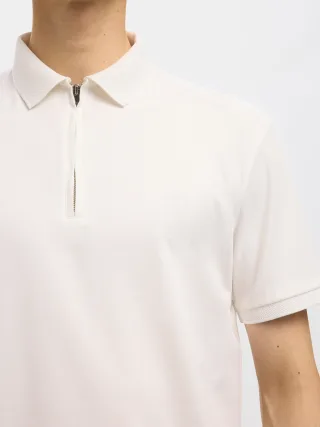 SELECTED MEN - SLMFAVE ZIP SS POLO NOOS Cloud Dancer - Gr. - L