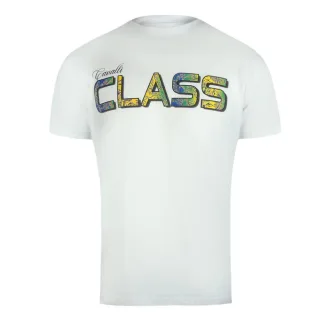 Cavalli Class - Weißes T-shirt Mit Leuchtendem Blumenlogo