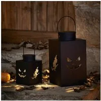 Lights4fun LED Laterne 2er Set schwarze Halloween Laternen aus Metall