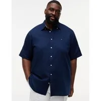 Tommy Hilfiger Big & Tall Kurzarmhemd BT- LINEN BLND SOLID Große Größen, Button-down-Kragen, regular fit