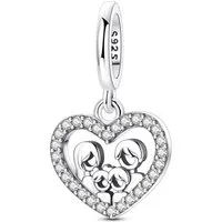 PANDACHARMS Bead Familienglück Herz Charm Anhänger, 925er Sterling Silber, Zirkonia