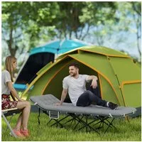 Outsunny Feldbett Campingliege für Erwachsene Klappbett mit Matratze Kopfkissen (Gästebett bis 150 kg, 1-St., faltbar Campingbett) 185 x 68 x 37 cm, für Outdoor, Garten Camping Reisen Hellgrau