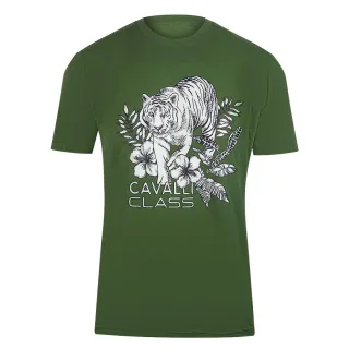 Cavalli Class - T-shirt Mit Tiger-blumenlogo In Militärgrün