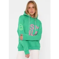 Zwillingsherz Hoodie "Alissa" Langarm, Kapuze, Neon-Details, Kordelzug, Frontprint, Kängurutasche