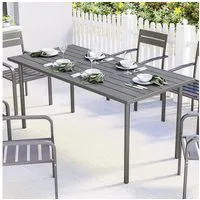 Outsunny Gartentisch mit Lamellen-Tischplatte, Stahlrahmen (Terrassentisch, 1-St., Esstisch), für Garten Balkon Terrasse Dunkelgrau