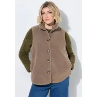 Ulla Popken Steppweste Weste Teddyfleece Rhombenmuster Stehkragen