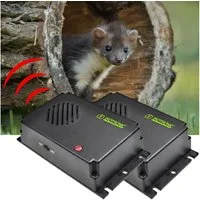 ISOTRONIC Ultraschall-Tierabwehr Mobile Ultraschall Marder-Abwehr, Batteriebetrieben für KFZ & Haus, 2-tlg., Batteriebetriebener Marder-Schreck für KFZ, Haus & Garten bis 40 m²