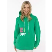Zwillingsherz Hoodie "Be Happy!" gestreifte Bündchen, Aufdruck auf Brust, Kapuze, Kängurutasche