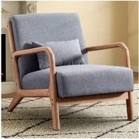 CANMOV Loungesessel Accent Sessel mit Kissen, Loungesessel mit Armlehnen, Armsessel (1-St), Natürliches Holz, Liegestuhl mit Armlehne und Kissen, für Wohnzimmer