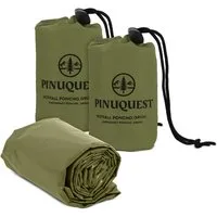 PINUQUEST Regenponcho Notfall-Poncho 26 µm grün (2-St) Poncho für Notfälle, Notponcho Wärmereflexion, wasserdicht winddicht