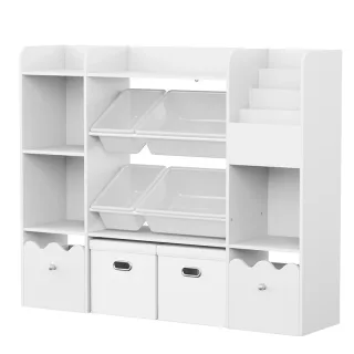 HOMMPA Toy Storage Organizer with Picture Bookshelf Kids Bookcase with 4 Toy Storage Bins Toy Organizer with 2 Removable