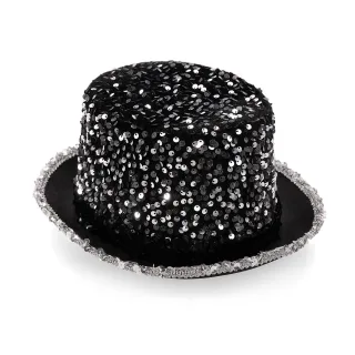 Zylinder "Pailletten", silber/schwarz