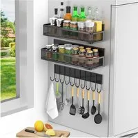 TUWENA Gewürzregal 3 Stück Magnetisches Gewürzregal für Kühlschrank mit 10 Haken, Bewegliche Gewürzregale für Küchenorganisation und Aufbewahrung