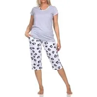 Normann Pyjama Normann Damen kurzarm Capri P'yjama aus weichem Jersey mit Tiermotiv