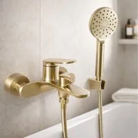 wohnwerk.idee Wannenarmatur Badewannenarmatur Gold Matt Messing Einhebelmischer mit Handbrause