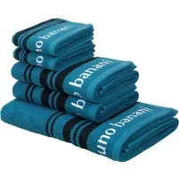 Bruno Banani Handtuch Set Daniel, 1 Duschtuch 70x140, 2 Handtücher 50x100, 2 Gästetücher 30x50, Walkfrottee (Set, 5-St), Streifen-Bordüre & Markenlogo, weich, 100% Baumwolle