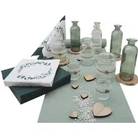 ZauberDeko Tischdecke Tischdeko Herz Salbei Eukalyptus Holz Creme Hochzeit 20 Personen