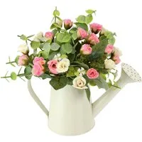 Kunstblume Wildrosen-Busch in Gießkanne Rosen, I.GE.A., Höhe 20 cm, Rose künstlich Kunstrose Blume Hochzeitsdeko Tischdeko Blumendeko Deko