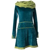 Vishes Midikleid Samtkleid warm mit großem Kapuzenkragen Ethno, Hippie, Goa, Elfen Style