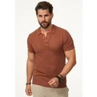 SOULSTAR Poloshirt im luftigen Crochet Summer-Stil Herren Kurzarm Strick Polo-Hemd T-Shirt
