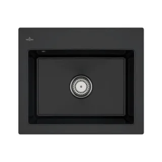 Villeroy und Boch Subway Style 60 S Einbauspüle 330901S5 mit Ablaufgarnitur, Handbetätigung, 600 x 510 mm, ebony CeramicPlus