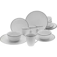 CreaTable Kombiservice Luna Black Line (16-tlg), 4 Personen, Porzellan, handgemaltes Liniendekor