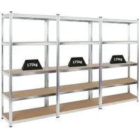 PROREGAL® Schwerlastregal MegaDeal Garagenregal Steckregal Lagerregal RAGNAR mit 5 Ebenen, 3-tlg., Robustes Lastenregal Garagenregal Werkstattregal Kellerregal