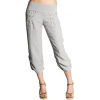 Caspar Leinenhose KHS017 Damen 3/4 Hose aus robustem Leinen mit breitem Stretch Bund - Made in Italy