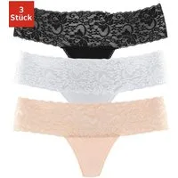 Vivance String (3er-Pack) aus elastischer Baumwolle mit floraler Spitze