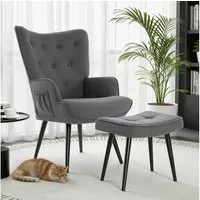 TLGREEN Relaxsessel Ohrensessel mit Hocker, (Chenillestoff,Belastbarkeit 168kg), Sessel-Garnitur mit Hocker für Wohnzimmer