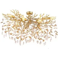 GLOBO LIGHTING LED Deckenleuchte mit Kristall 2-farbig, Breite 85cm, Dimmfunktion, LED wechselbar, Warmweiß, ausgefallene extravagante große Deckenlampe in Zweigoptik, mehrflammig