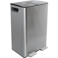 spirella Mülltrennsystem ALIYA, 2 Kammern Abfall Treteimer XXL, 60 L, Softclose Absenkautomatik, herausnehmbare Innenbehälter, Anti-Fingerprint Oberfläche, Stahl matt-satiniert, für Küche, Büro, Hauswirtschaftsraum, 2 x 30 L, silberfarben