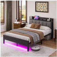 HOMERECOMMEND Metallbett mit 2 USB-Anschlüssen und LED Beleuchtung (1-tlg., Ohne Matratze), Jugendbett Bettgestell 120 x 200 cm