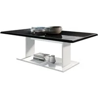 Vladon Couchtisch Mono (Wohnzimmertisch, mit Ablageboden), Weiß matt/Schwarz Hochglanz (120 x 40 x 70)