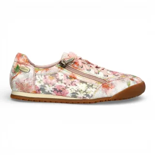 Laura Vita Damen-Sneaker Tivanao-05 aus rosafarbenem Leder mit Blumenmuster und Reißverschluss