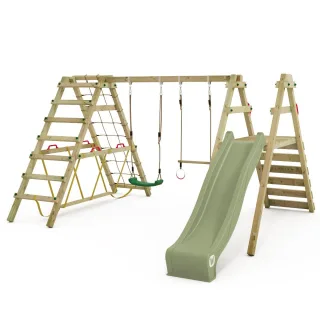 Doppelschaukel mit Rutsche und Kletteranbau - Spielturm Garten Klettergerüst Abenteuer für Kinder - Wickey Smart Shake