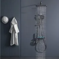 HOMELODY Duschsystem Gunmetal Regendusche LED Messing Wasserfall, 4 Strahlart(en), Warm & Kalt, 3-Funktionsbrause mit Spritzpistole