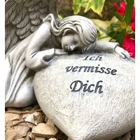 Radami Gartenfigur Engel Grabherz Grabschmuck "Ich vermisse Dich"
