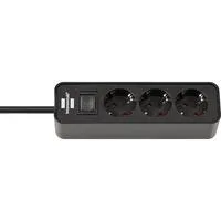 Ecolor Steckdosenleiste 3-fach schwarz, 1,5 Meter Kabel, mit Sicherheitsschalter