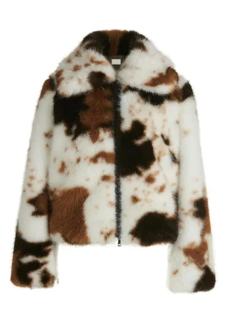 AMBER & JUNE - Plüschjacke Beige/Braun - Gr. - 36