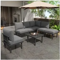 STILVORA Gartenlounge-Set 6er-Set Gartenmöbel Set Outdoor Sitzgruppe mit Sofa und Glas Tisch, (Outdoor Loungeset mit aller Sitz- und Rückenkissen, verstellbare Füße glatte Glastischplatte), mit abnehmbarer und waschbarer Stoffbezug