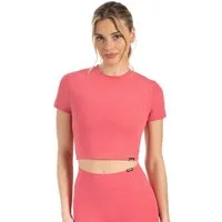 Smilodox T-Shirt Kenna, Cropped Kurzarmshirt 3D Rubber Print, elastisches Material Weiches T-Shirt Vielseitige Kombinierbarkeit Training Yoga Alltag